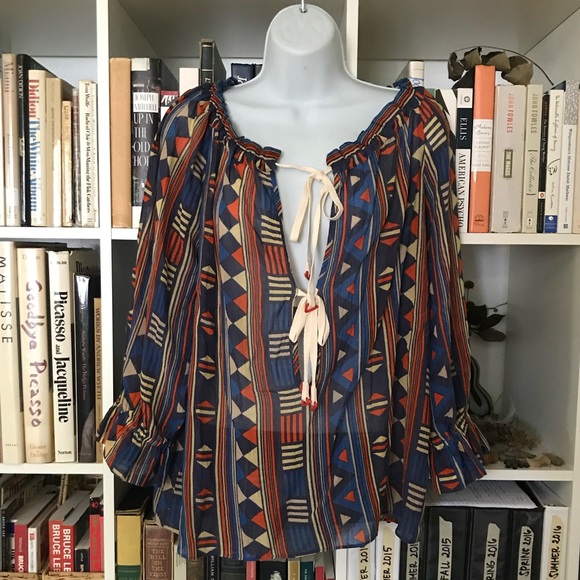 Marc Jacobs Lace-up Sheer Geometric Print Blouse - Picture 2 of 9